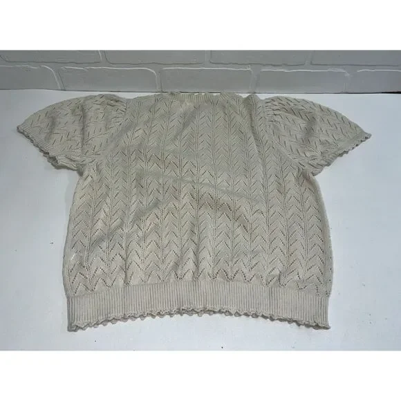 NWT! Gap × DÔEN Linen-Blend Pointelle Sweater MEDIUM Chine Beige $80 sold out - Picture 6 of 9